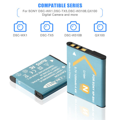 Chargeur De Batterie NP-BN1 2 Pièces Pour Sony Cyber-Shot DSC-W310 W800 W320 W350 W380