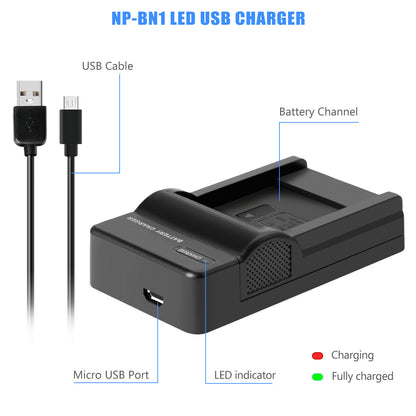Chargeur De Batterie NP-BN1 2 Pièces Pour Sony Cyber-Shot DSC-W310 W800 W320 W350 W380