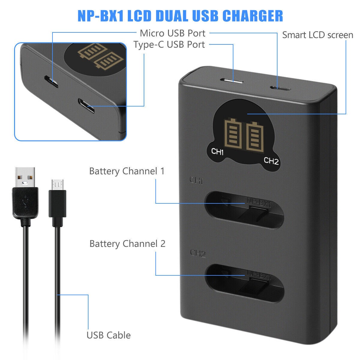 SHENTEC Lot de 2 batteries NP-BX1 pour Sony DSC-RX100, HX300, H400, WX350, WX400, HX50V, HX60