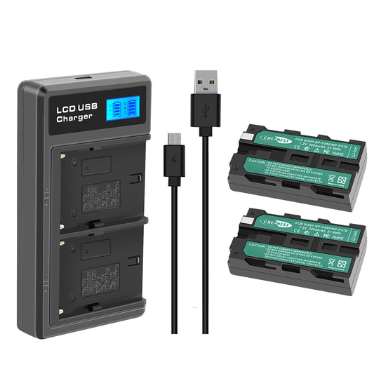 Pack de 2 Batterie 7.2V NP-F550 + Chargeur double pour SONY NP-F970 NP-F960 F990 F950 F530 F330