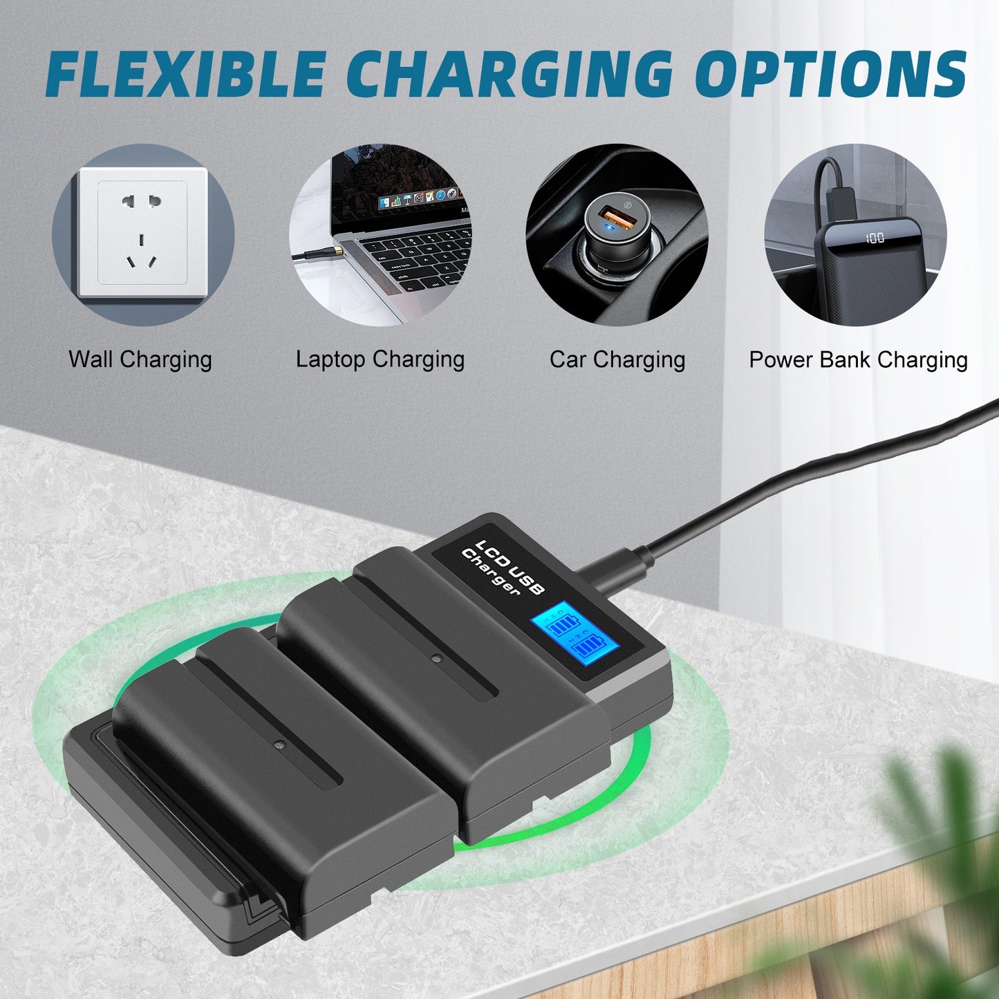 Pack de 2 Batterie 7.2V NP-F550 + Chargeur double pour SONY NP-F970 NP-F960 F990 F950 F530 F330