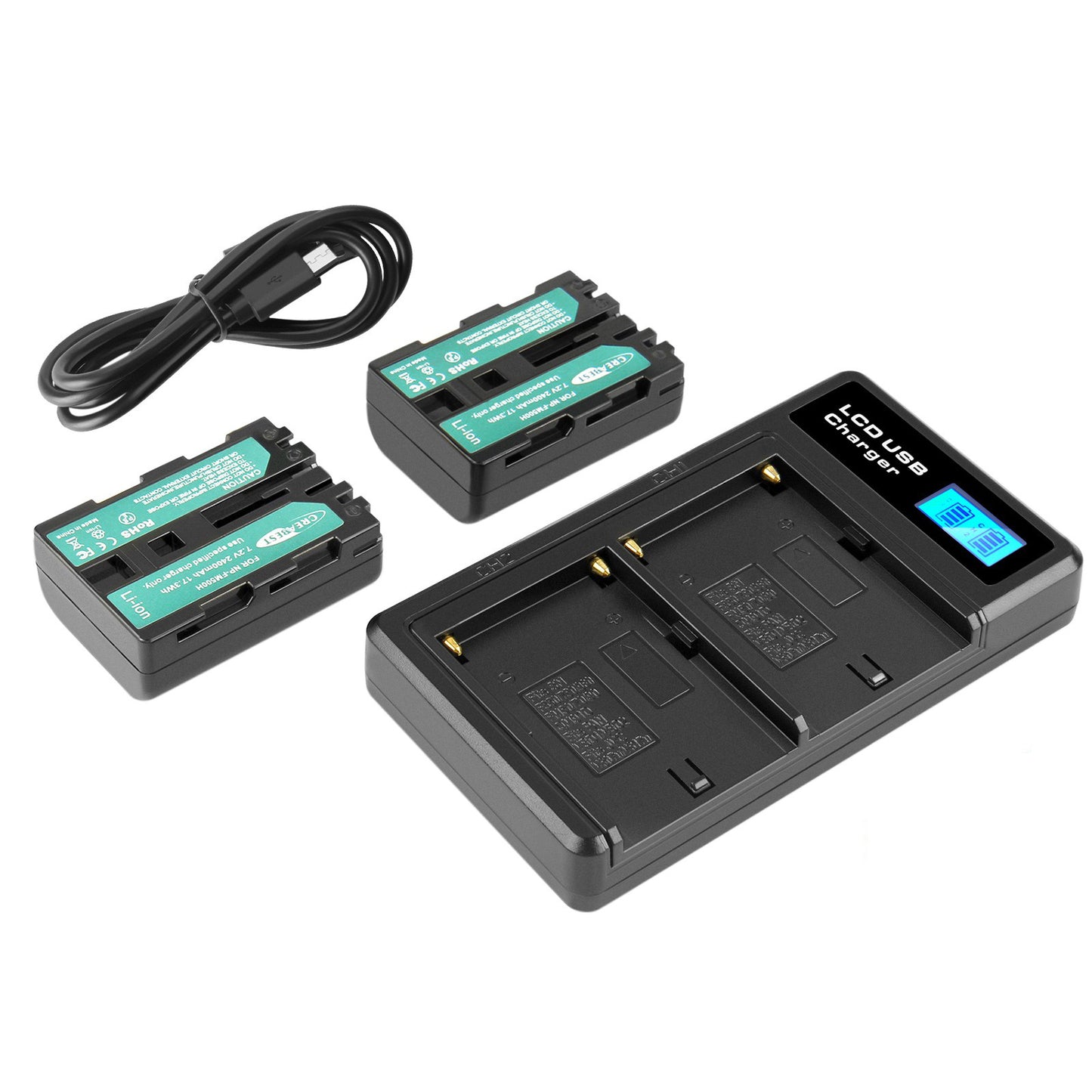SHENTEC 2x batteries NP-FM500H + chargeur pour Sony Alpha DSLR/SLT A57 A68 A58 A300K/N A100