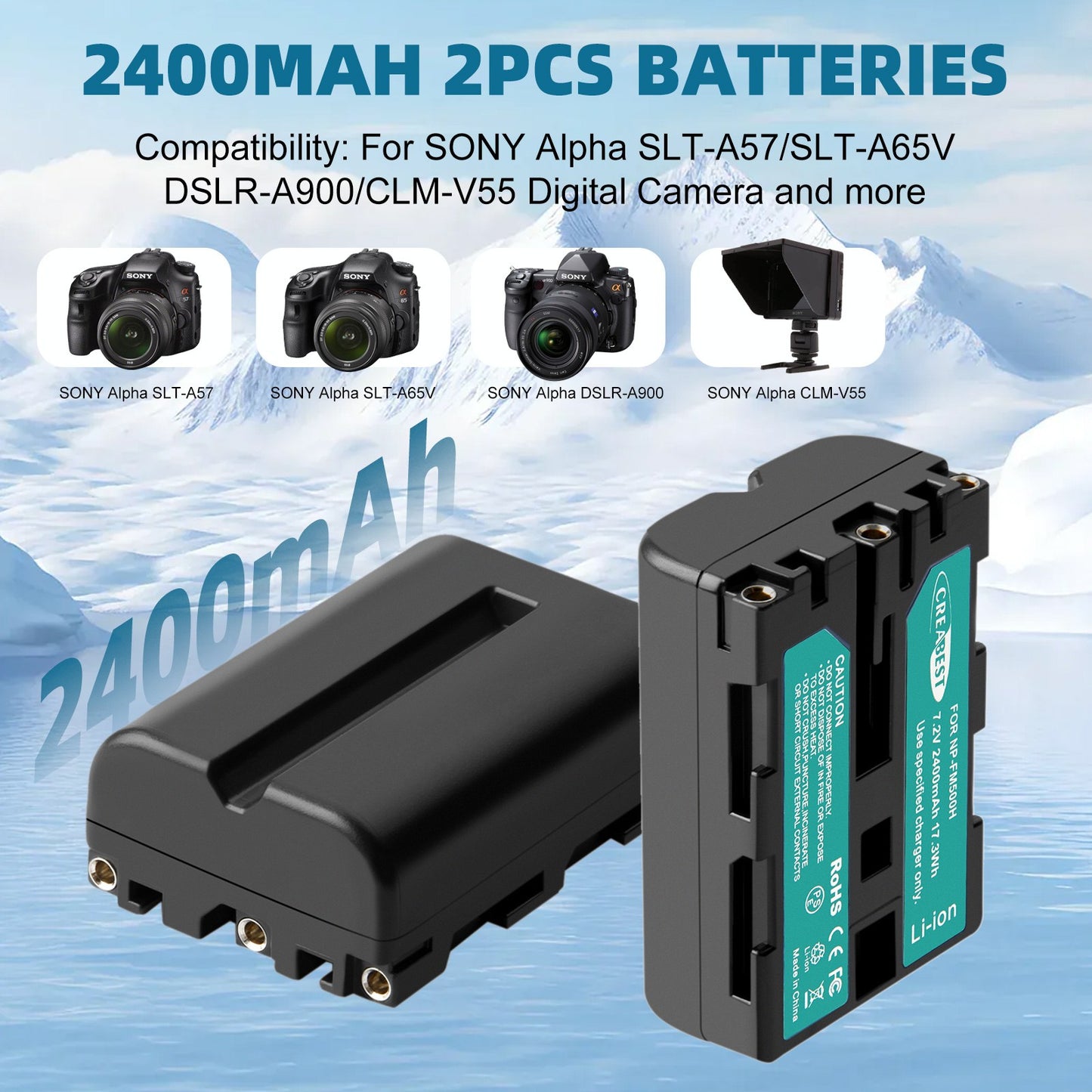 SHENTEC 2x batteries NP-FM500H + chargeur pour Sony Alpha DSLR/SLT A57 A68 A58 A300K/N A100