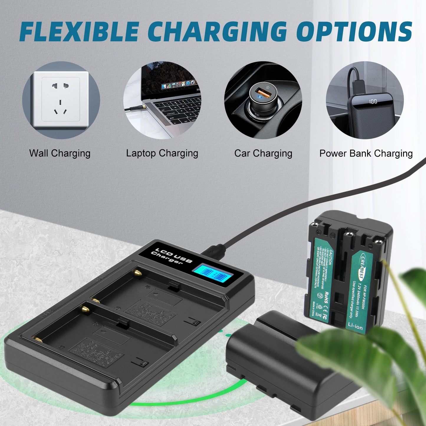 SHENTEC 2x batteries NP-FM500H + chargeur pour Sony Alpha DSLR/SLT A57 A68 A58 A300K/N A100