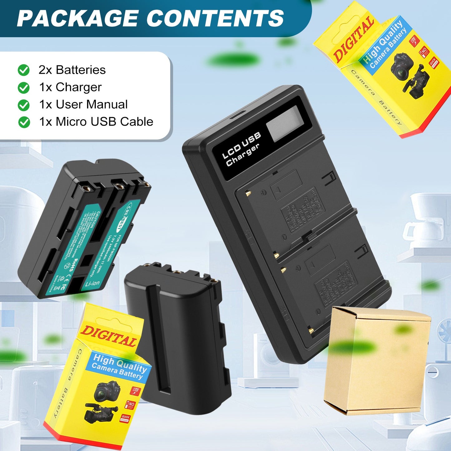 SHENTEC 2x batteries NP-FM500H + chargeur pour Sony Alpha DSLR/SLT A57 A68 A58 A300K/N A100