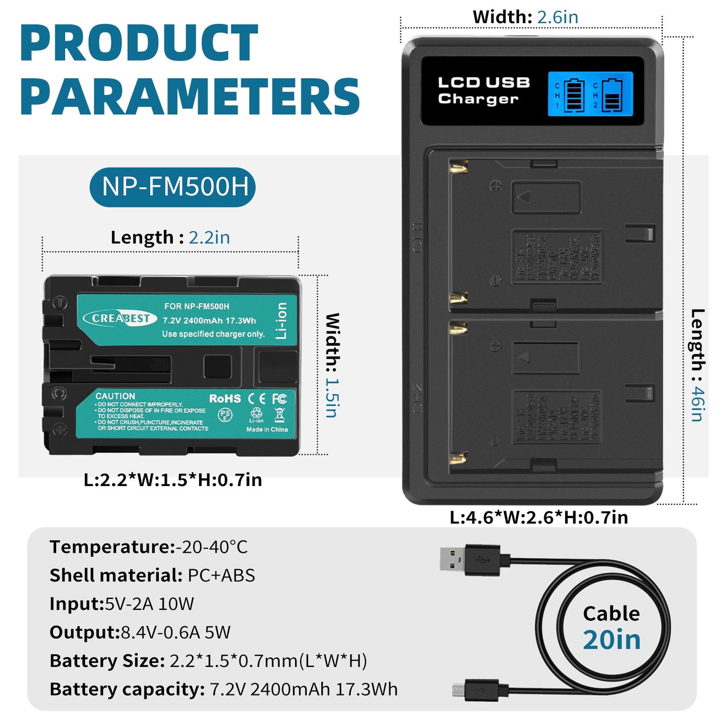 SHENTEC 2x batteries NP-FM500H + chargeur pour Sony Alpha DSLR/SLT A57 A68 A58 A300K/N A100