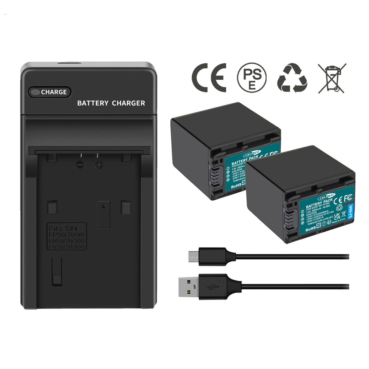 2x Batterie NP-FV70 2.6ah pour Sony NP-FV100 NP-FV90 NP-FV50 NP-FV30 NP-FV40 Chargeur