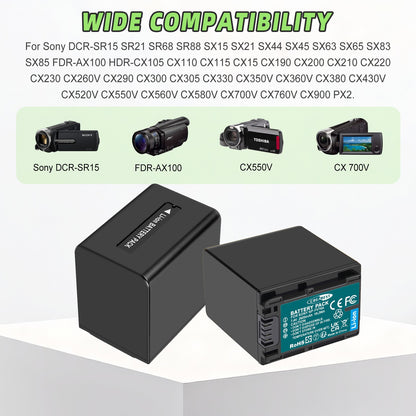 2x Batterie NP-FV70 2.6ah pour Sony NP-FV100 NP-FV90 NP-FV50 NP-FV30 NP-FV40 Chargeur