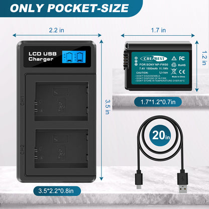 2X NP-FW50 Batteries et chargeur rapide pour Sony A6500 A6000 A7R A7RII A7S A7II RX10