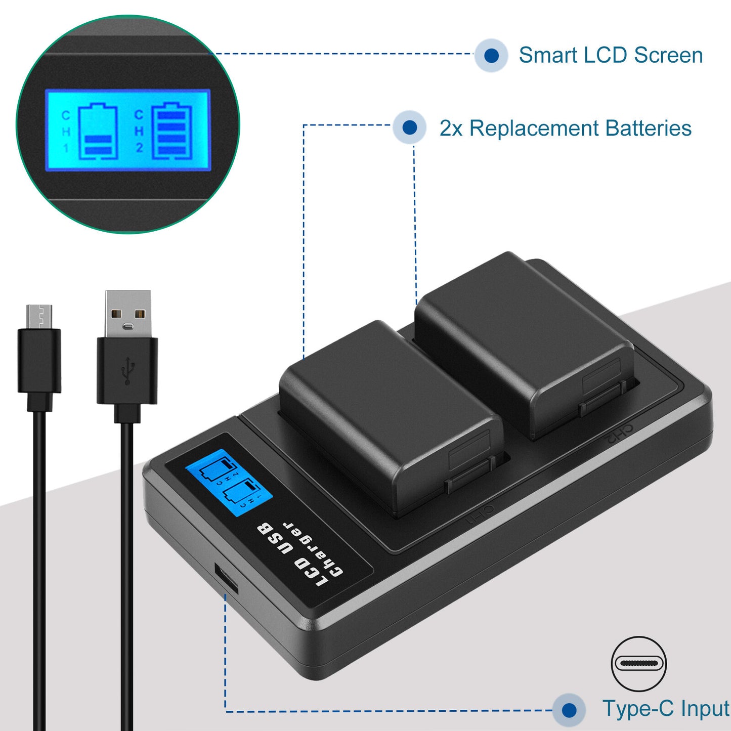 2X NP-FW50 Batteries et chargeur rapide pour Sony A6500 A6000 A7R A7RII A7S A7II RX10