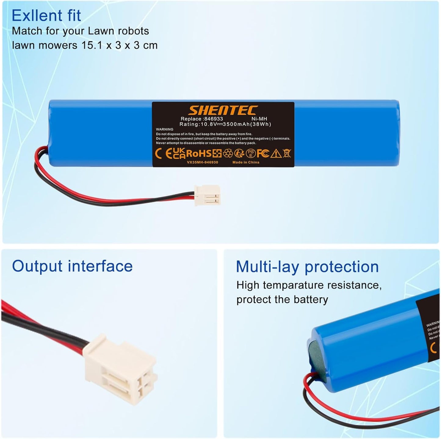 SHENTEC Batterie de remplacement pour volet roulant solaire Velux 946933, moteur de volet roulant SSL Solar, volets roulants solaires