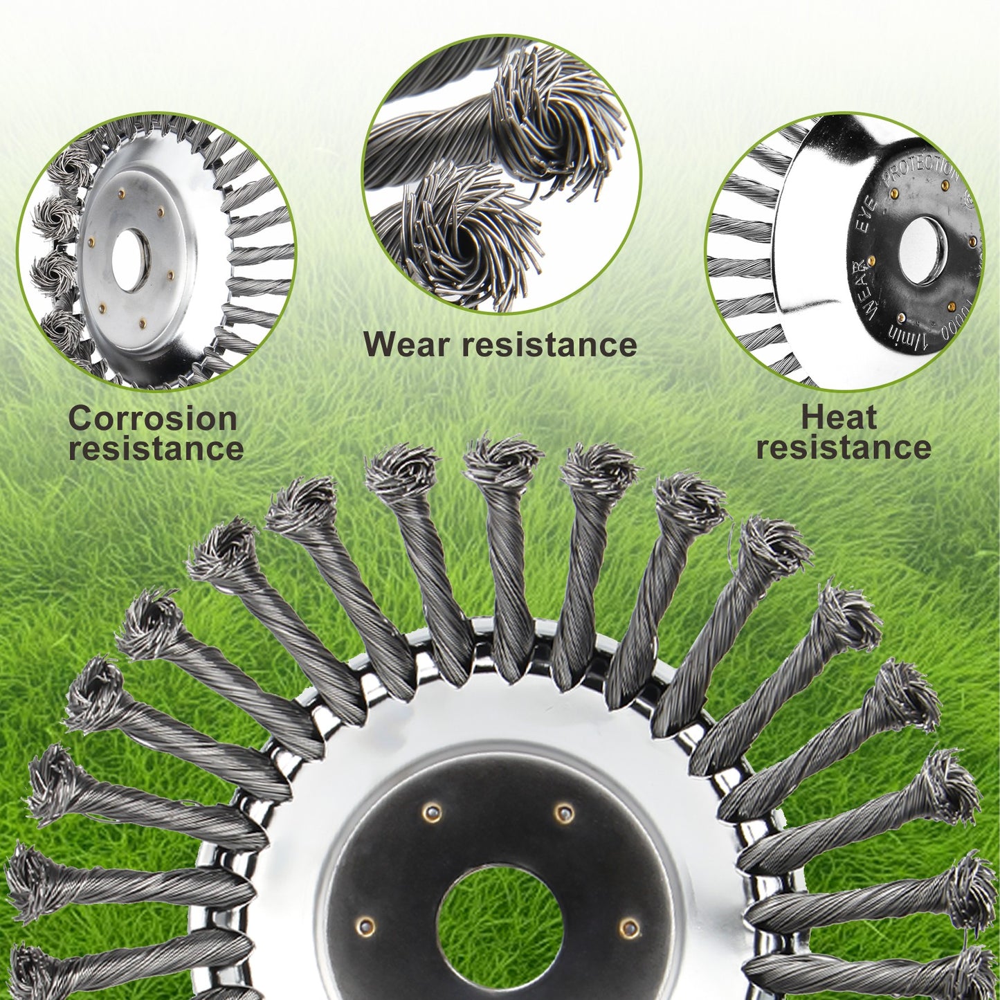 Tête de coupe-herbe à fil acier 6" 8" 10" Roue rotative désherbeuse avec kit adaptateur