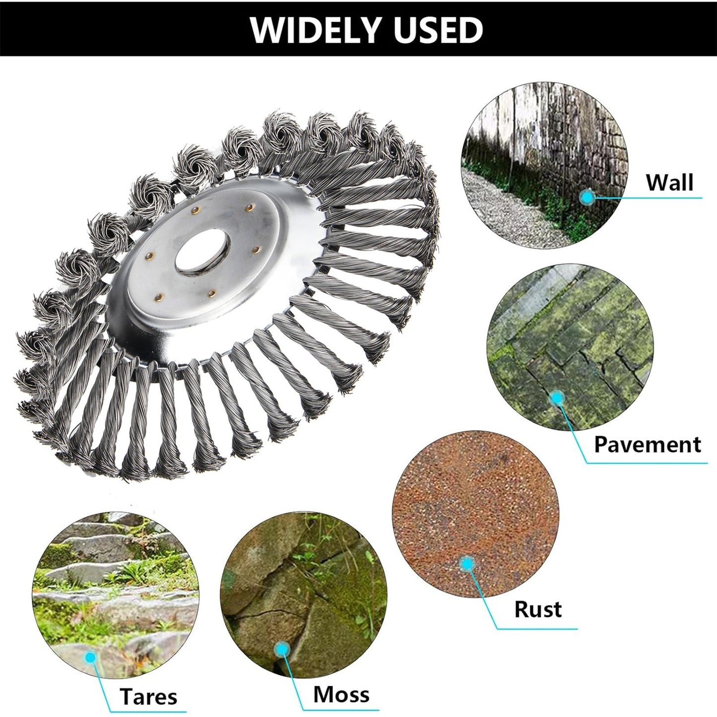 Tête de coupe-herbe à fil acier 6" 8" 10" Roue rotative désherbeuse avec kit adaptateur