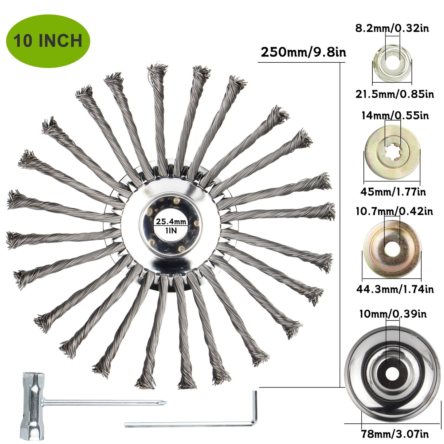 Tête de coupe-herbe à fil acier 6" 8" 10" Roue rotative désherbeuse avec kit adaptateur