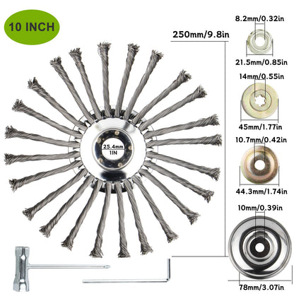 Tête de coupe-herbe à fil acier 6" 8" 10" Roue rotative désherbeuse avec kit adaptateur