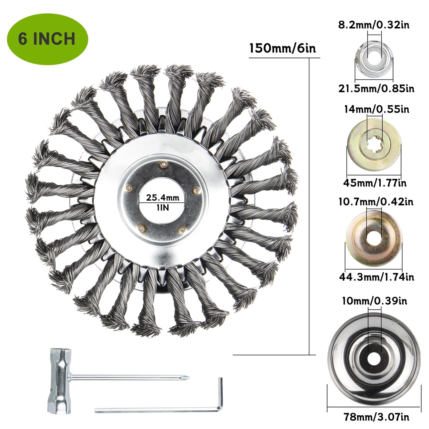 Tête de coupe-herbe à fil acier 6" 8" 10" Roue rotative désherbeuse avec kit adaptateur