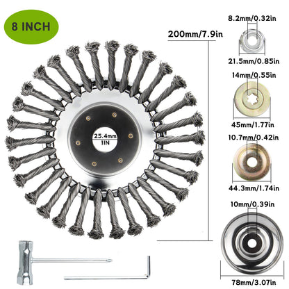 Tête de coupe-herbe à fil acier 6" 8" 10" Roue rotative désherbeuse avec kit adaptateur