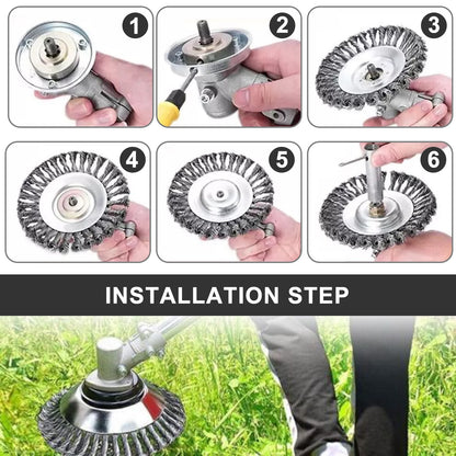 Tête de coupe-herbe à fil acier 6" 8" 10" Roue rotative désherbeuse avec kit adaptateur