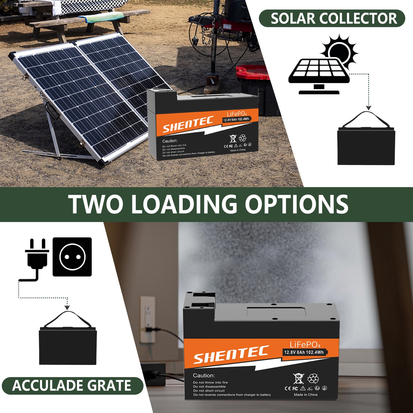 SHENTEC Batterie LiFePO4 8Ah 12,8V avec BMS pour bateau, camping-car, solaire, caravane, camping hors réseau, golf