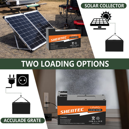 SHENTEC Batterie LiFePO4 8Ah 12,8V avec BMS pour bateau, camping-car, solaire, caravane, camping hors réseau, golf
