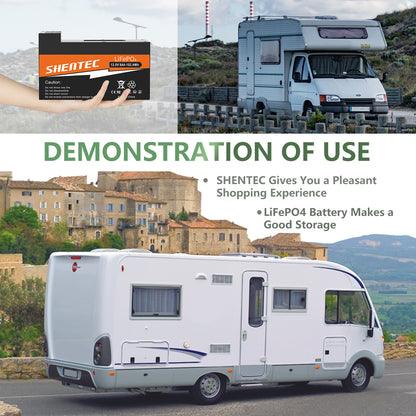SHENTEC Batterie LiFePO4 8Ah 12,8V avec BMS pour bateau, camping-car, solaire, caravane, camping hors réseau, golf