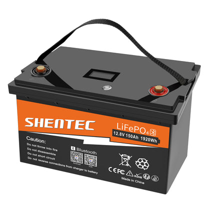 SHENTEC Batterie LiFePO4 12/24V 100/150/200/300Ah avec BMS pour bateau solaire, hors réseau et camping-car