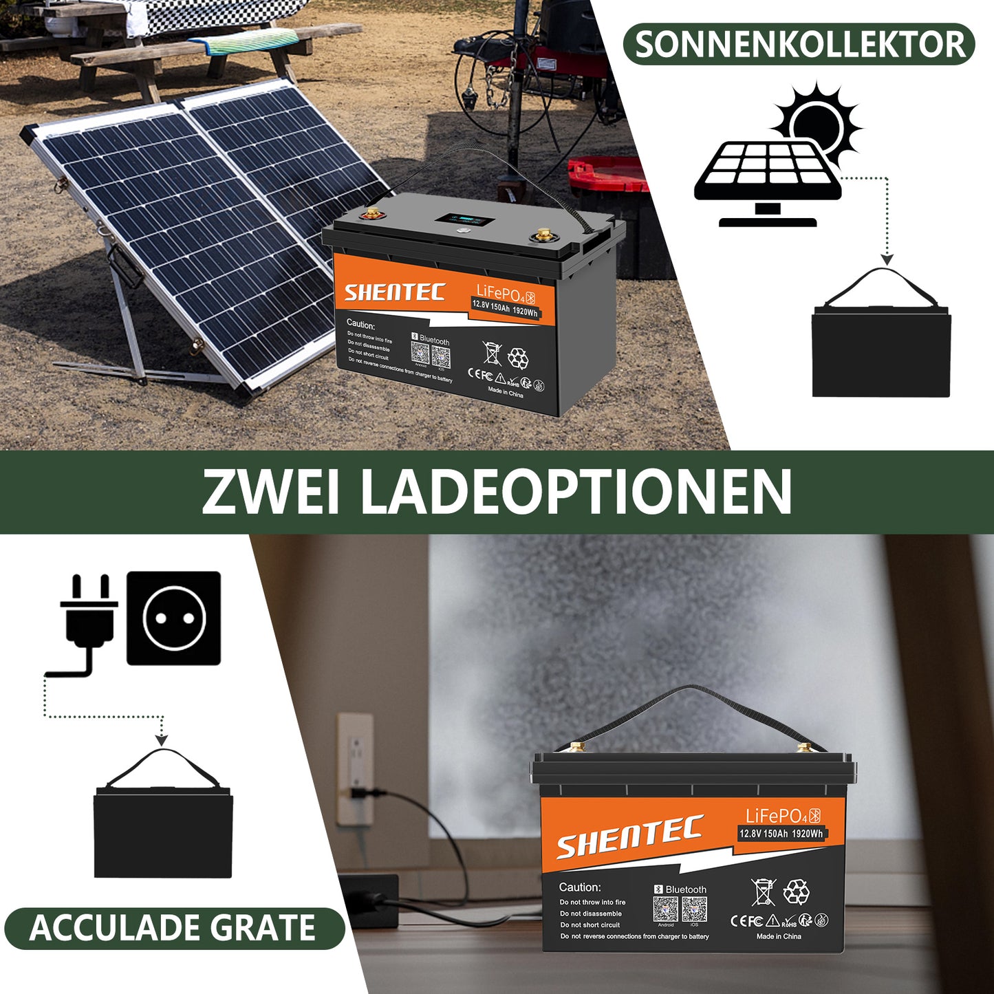 SHENTEC Batterie LiFePO4 12/24V 100/150/200/300Ah avec BMS pour bateau solaire, hors réseau et camping-car