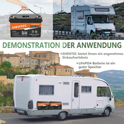 SHENTEC Batterie LiFePO4 12/24V 100/150/200/300Ah avec BMS pour bateau solaire, hors réseau et camping-car
