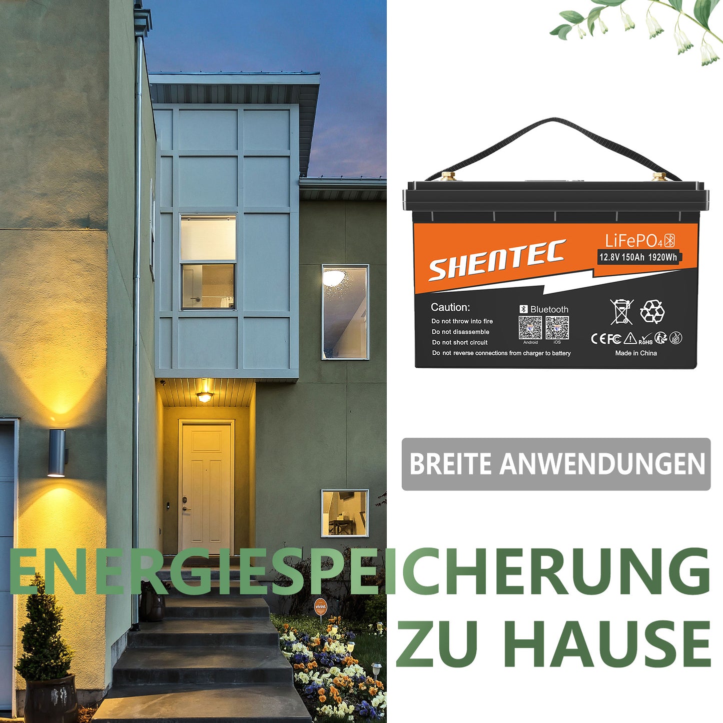 SHENTEC Batterie LiFePO4 12/24V 100/150/200/300Ah avec BMS pour bateau solaire, hors réseau et camping-car