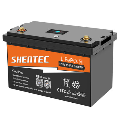 SHENTEC Batterie LiFePO4 12/24V 100/150/200/300Ah avec BMS pour bateau solaire, hors réseau et camping-car