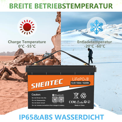 SHENTEC Batterie LiFePO4 12/24V 100/150/200/300Ah avec BMS pour bateau solaire, hors réseau et camping-car