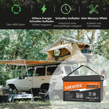 SHENTEC Batterie LiFePO4 12/24V 100/150/200/300Ah avec BMS pour bateau solaire, hors réseau et camping-car