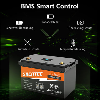 SHENTEC Batterie LiFePO4 12/24V 100/150/200/300Ah avec BMS pour bateau solaire, hors réseau et camping-car