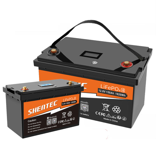 SHENTEC Batterie LiFePO4 12/24V 100/150/200/300Ah avec BMS pour bateau solaire, hors réseau et camping-car