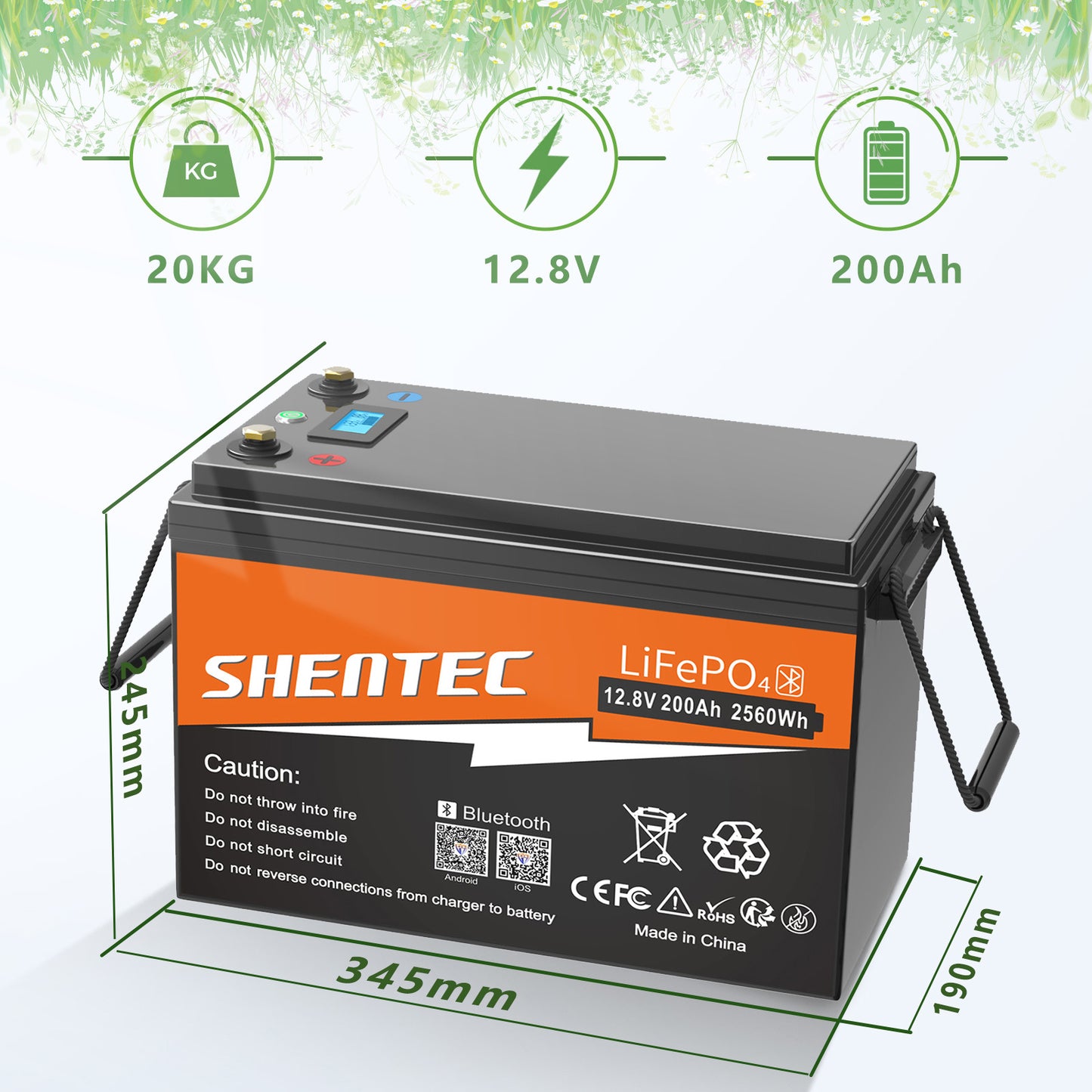 SHENTEC Batterie LiFePO4 12/24V 100/150/200/300Ah avec BMS pour bateau solaire, hors réseau et camping-car