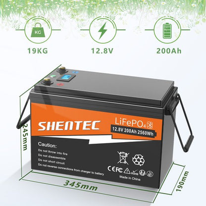 SHENTEC Batterie LiFePO4 12/24V 100/150/200/300Ah avec BMS pour bateau solaire, hors réseau et camping-car