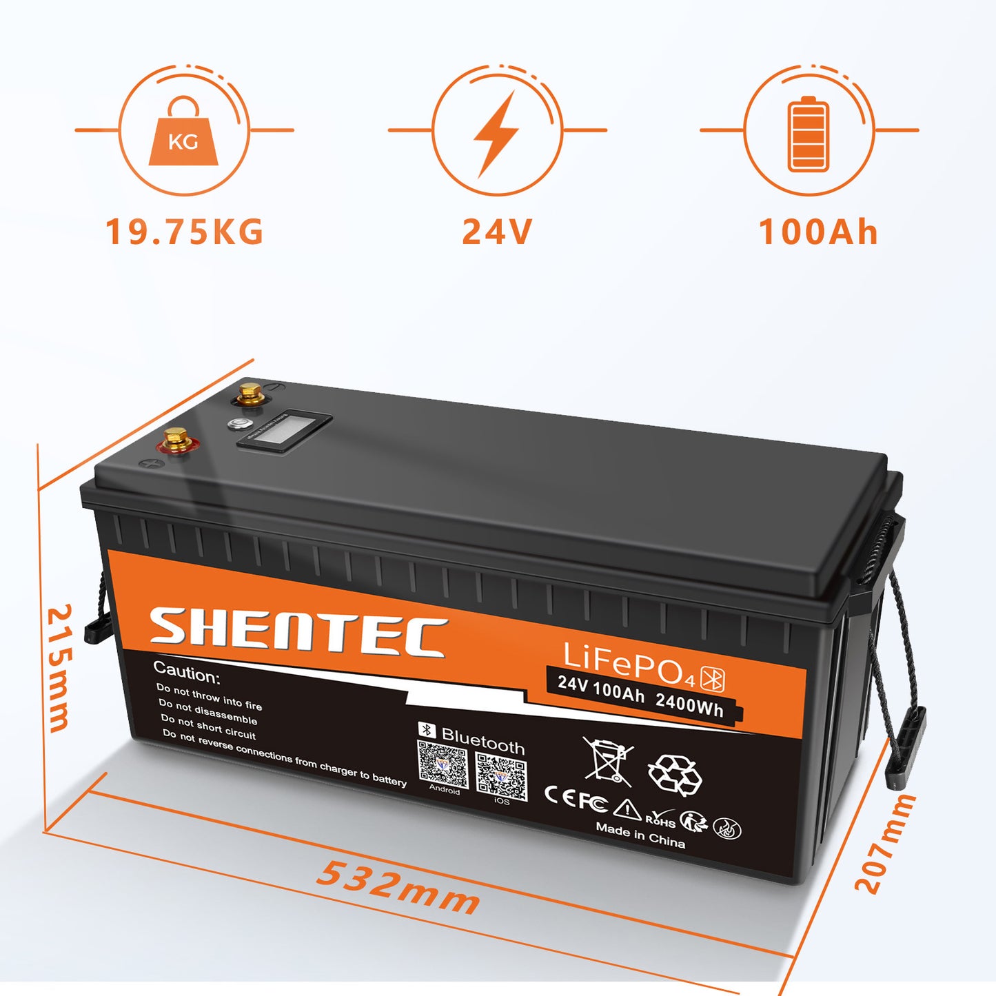 SHENTEC Batterie LiFePO4 12/24V 100/150/200/300Ah avec BMS pour bateau solaire, hors réseau et camping-car
