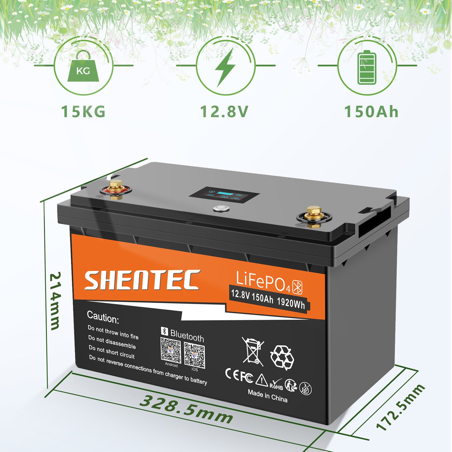 SHENTEC Batterie LiFePO4 12/24V 100/150/200/300Ah avec BMS pour bateau solaire, hors réseau et camping-car