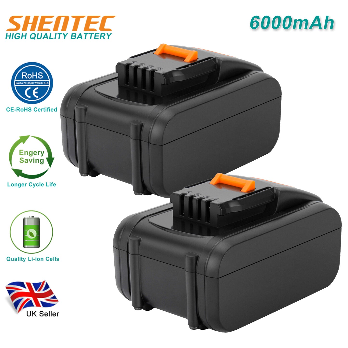 SHENTEC 2 X 20V 6Ah BATTERIES DE RECHANGE POUR WORX WA3551.1 WA3553 WA3516 WA3572 WG259E.9 WG169E